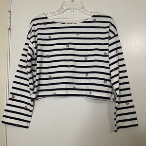 MADEWELL Navy stripe embroidered boxy cut shirt size small